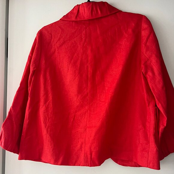 Women’s J. CREW 100% Linen Red Bell Sleeve Collared Blazer Jacket. Color is red - Picture 5 of 5